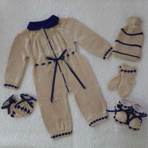 Mameluco Beige / Azul Marino